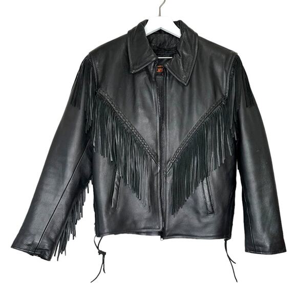 Antelope Creek Black Leather Fringe Motorcycle Jacket Size Medium - Picture 2 of 14